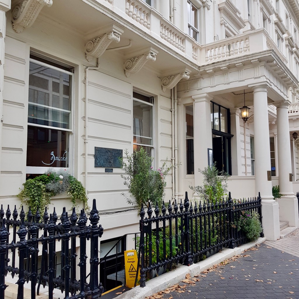 Ognisko Restaurant Classy Polish Dining South Kensington London Traditional Vodka Outdoor Alfresco Garden View Frontage Outside