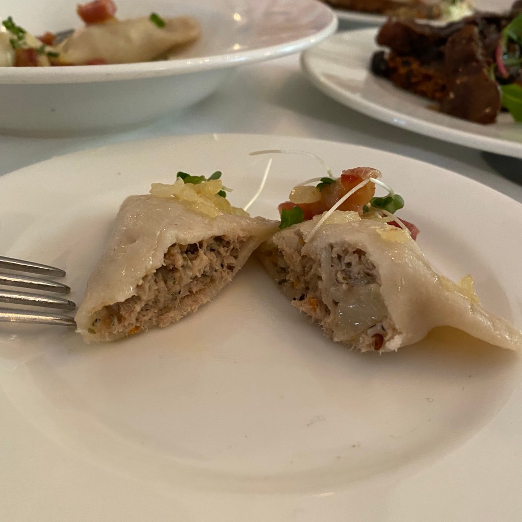 Ognisko Restaurant Classy Polish Dining South Kensington London Traditional Vodka Outdoor Alfresco Garden View Pork Shredded Duck Pierogi Dumplings