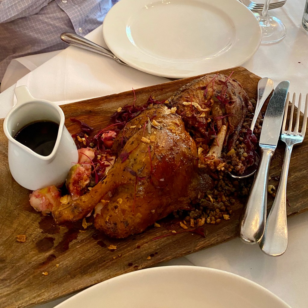 Ognisko Restaurant Classy Polish Dining South Kensington London Traditional Vodka Outdoor Alfresco Garden View Half Roast Duck Kaczka Pieczona