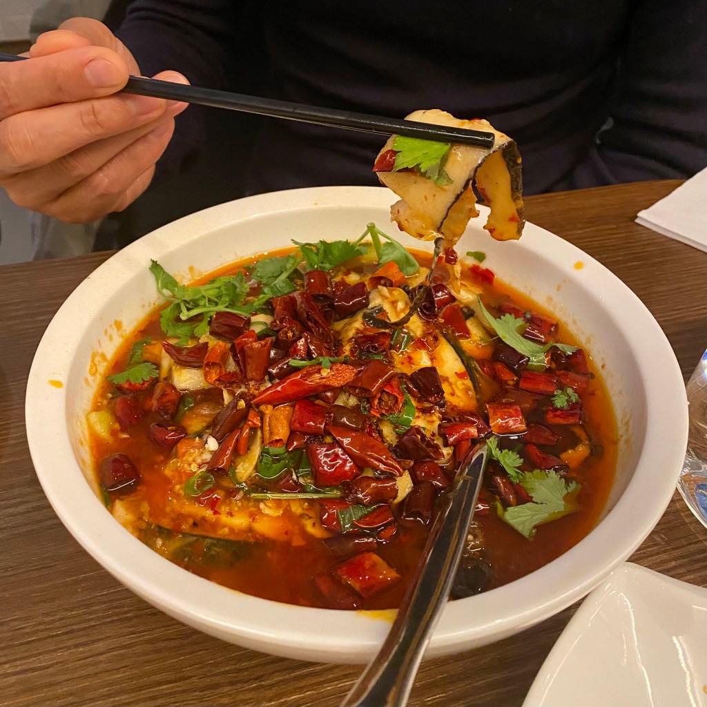 Tofu Vegan Restaurant Chinese Islington London Trendy New Age Vegetarian Plant Based Diet Tasty Delicious Sliced Fish Sizzling Chilli Oil