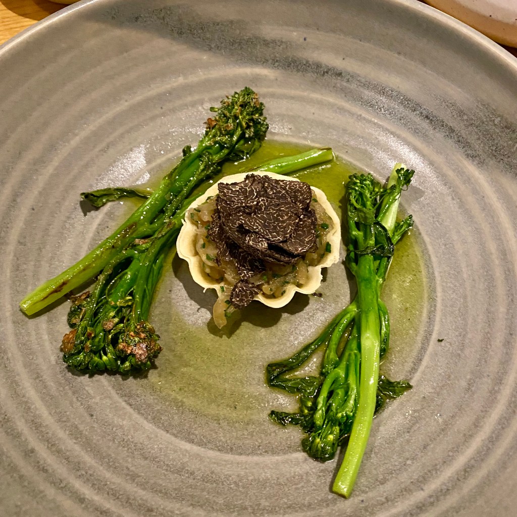 Olive Tree Bath Restaurant Michelin Star Queensberry Hotel Modern European Chef Chris Cleghorn Vegan Tasting Menu Nine Six Wine Pairing To Start Roscoff Onion Tart Australian Black Truffle Tenderstem Broccoli