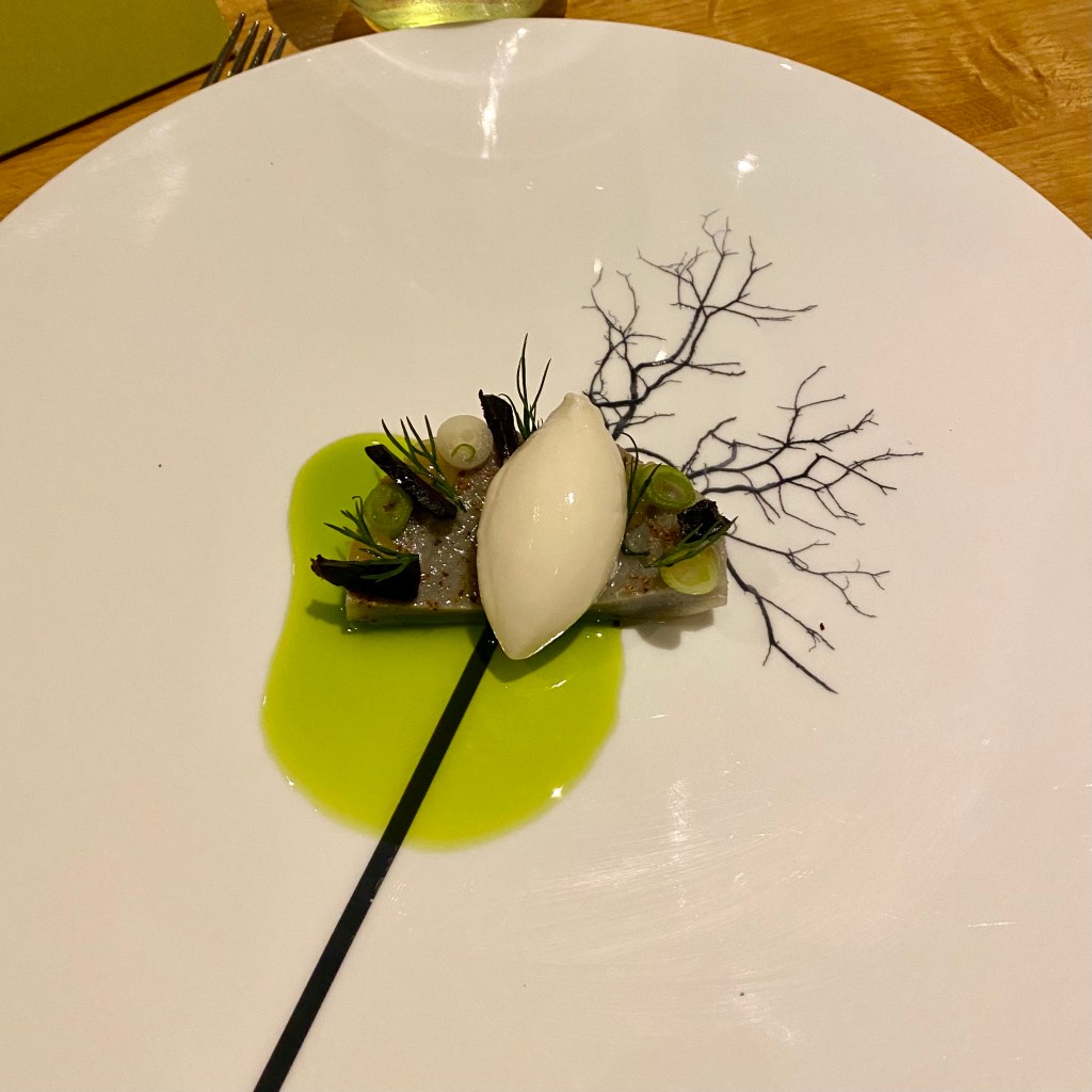 Olive Tree Bath Restaurant Michelin Star Queensberry Hotel Modern European Chef Chris Cleghorn Vegan Tasting Menu Nine Six Wine Pairing To Start Globe Artichoke Soya Yoghurt Black Garlic Dill