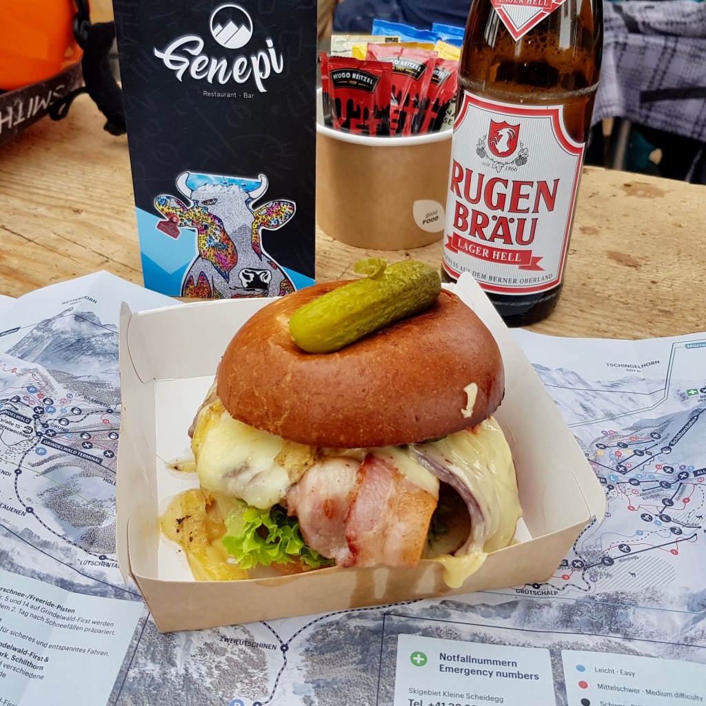 Genepi Hutte oberjoch après ski Grindelwald first nachos eiger skiing hiking nature mountains adventure outdoor snowboarding lunch burger kebab wrap fries crazy fun jungfrau view amazing