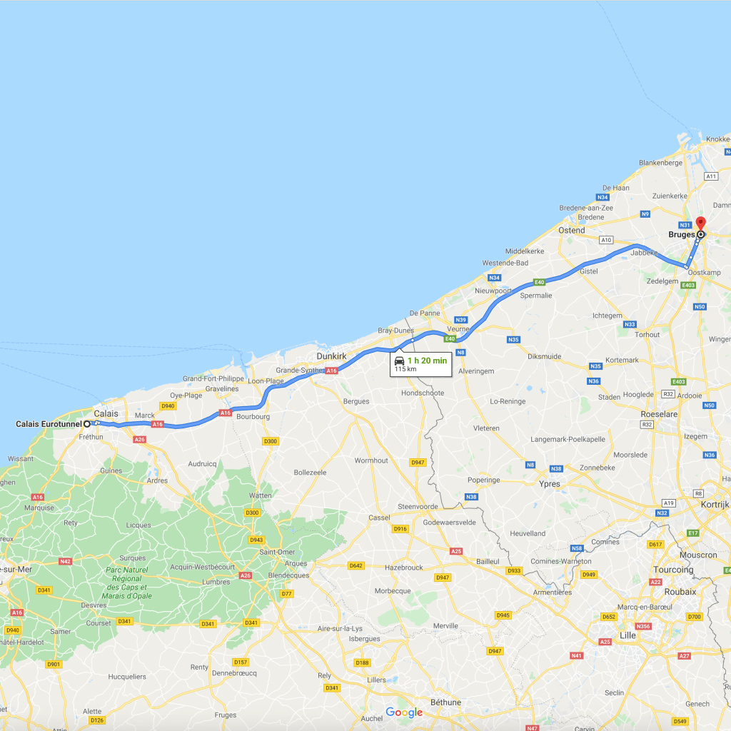 Driving map Bruges
